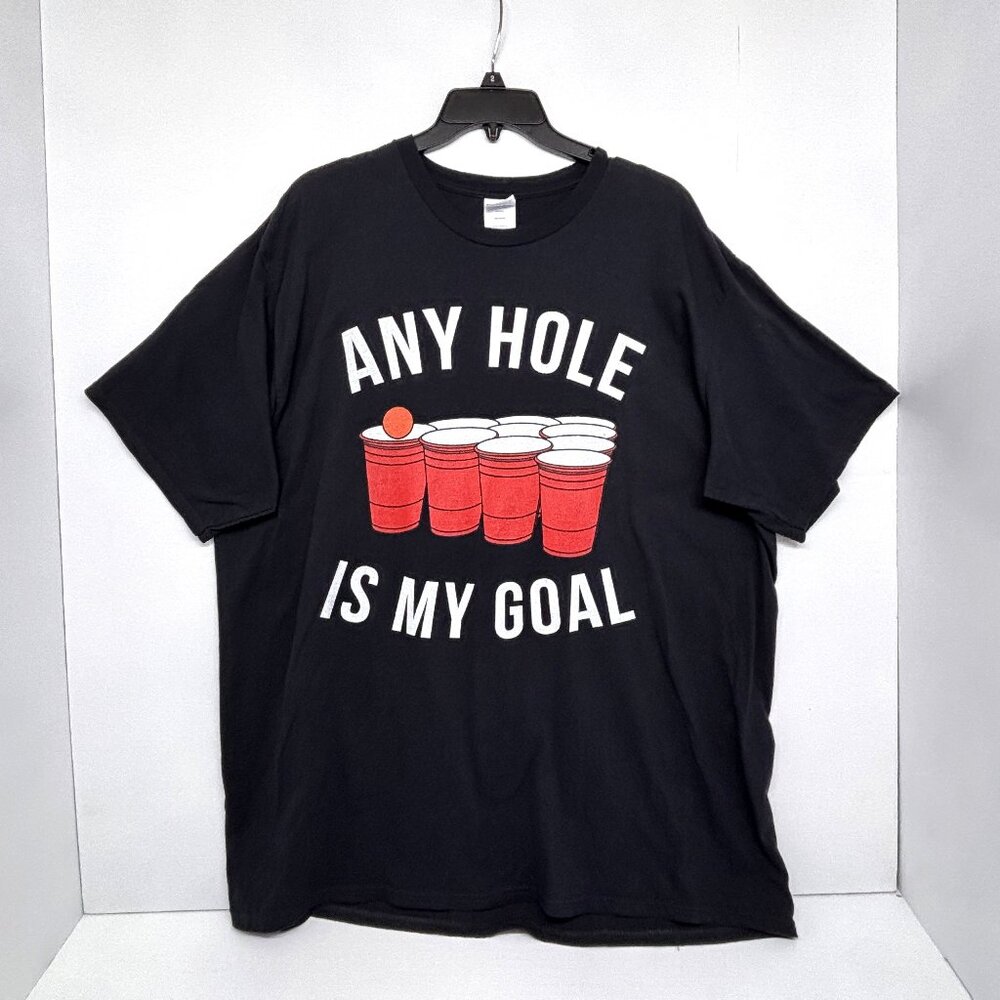 "Any Hole Is My Goal" Funny  T Shirt Black Gildan Fan Favorite Men's Size XXL